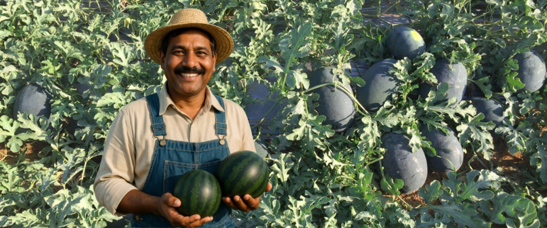 Farmer holding fresh F1 hybrid watermelon grown from Mansarovar Seeds